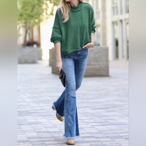 018-1 NEW! BOHO CHIC FABULOUS Brushed Melange Hacci Sweater Top - Picture 1 of 2